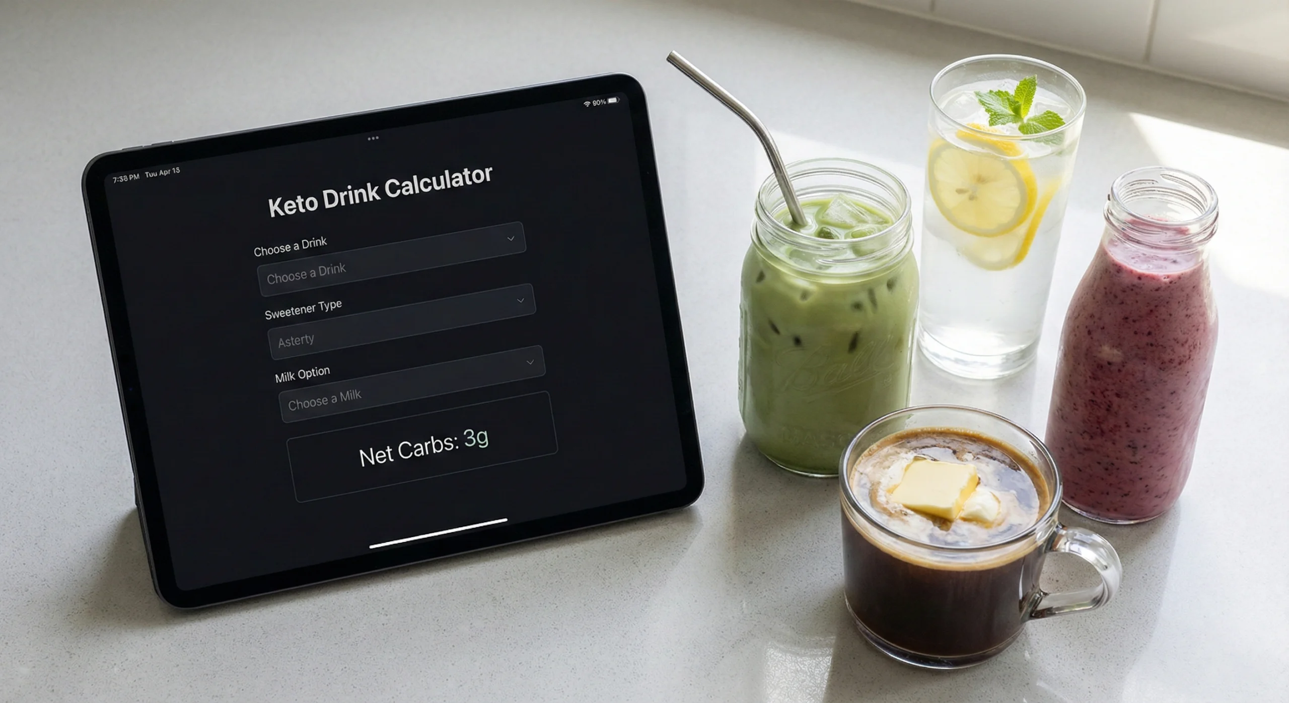Custom Keto Drink Calculator on Tablet