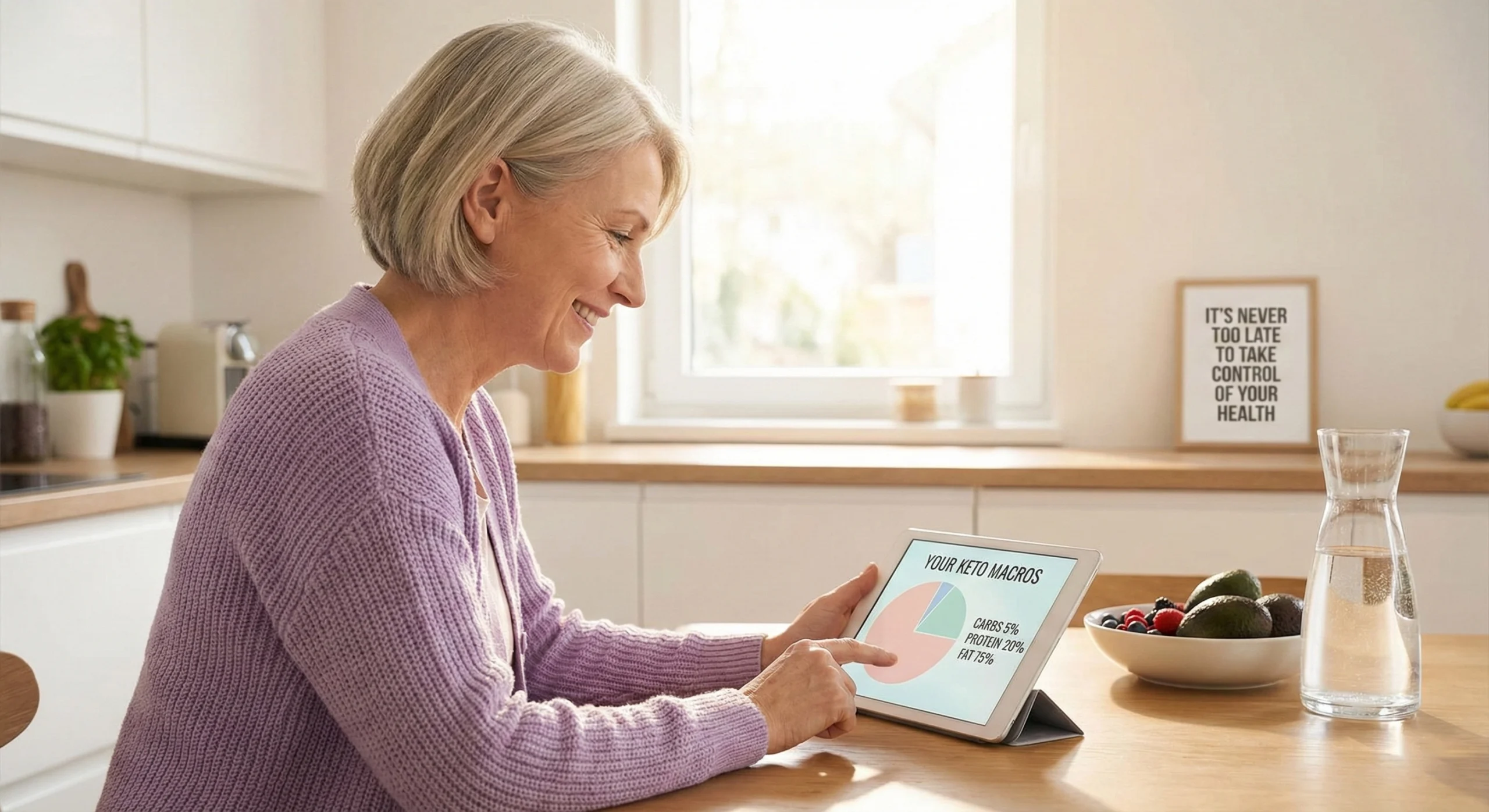 Free keto calculator for women over 50 interface and healthy food