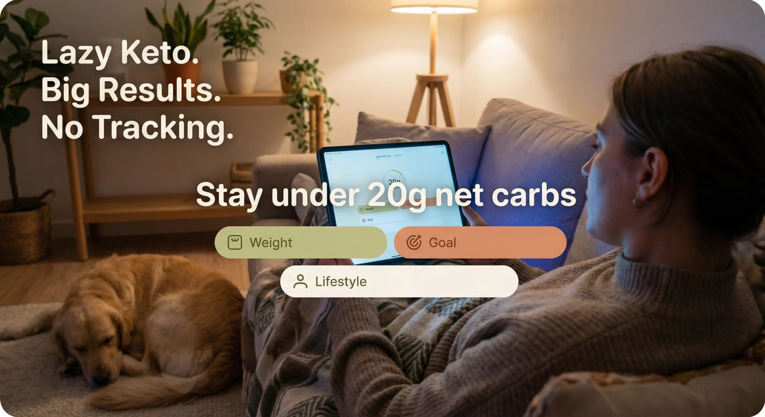 Lazy keto calculator interface with simple low carb food