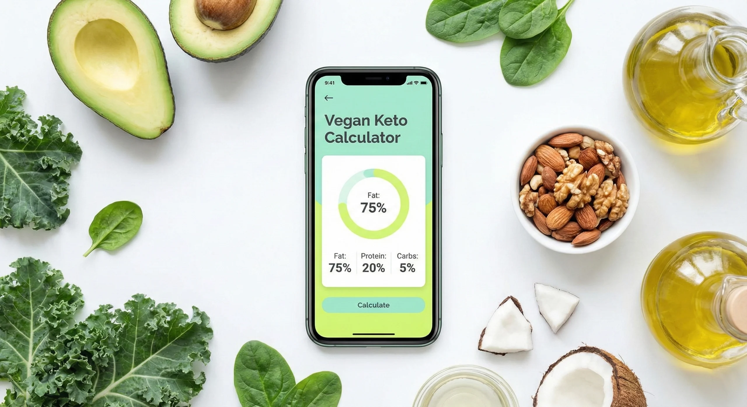 Free vegan keto calculator interface with plant based food