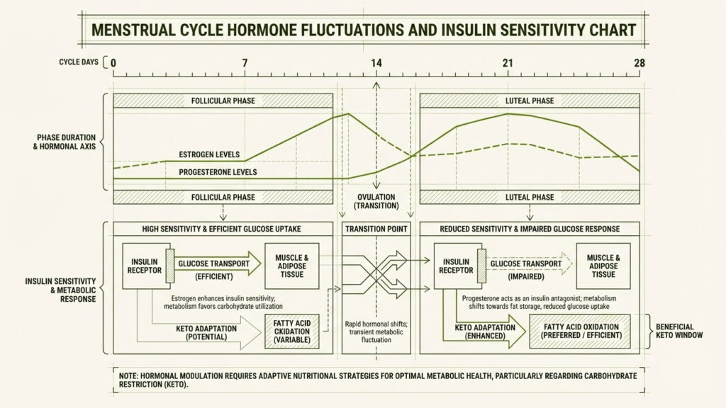 Chart showing estrogen and progesterone levels during the cycle explaining keto for women metabolic changes