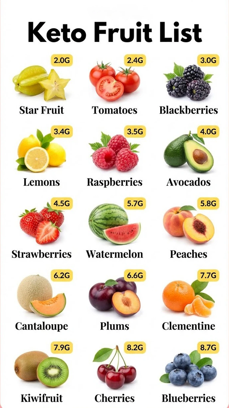 Keto Fruit List Net Carbs Chart