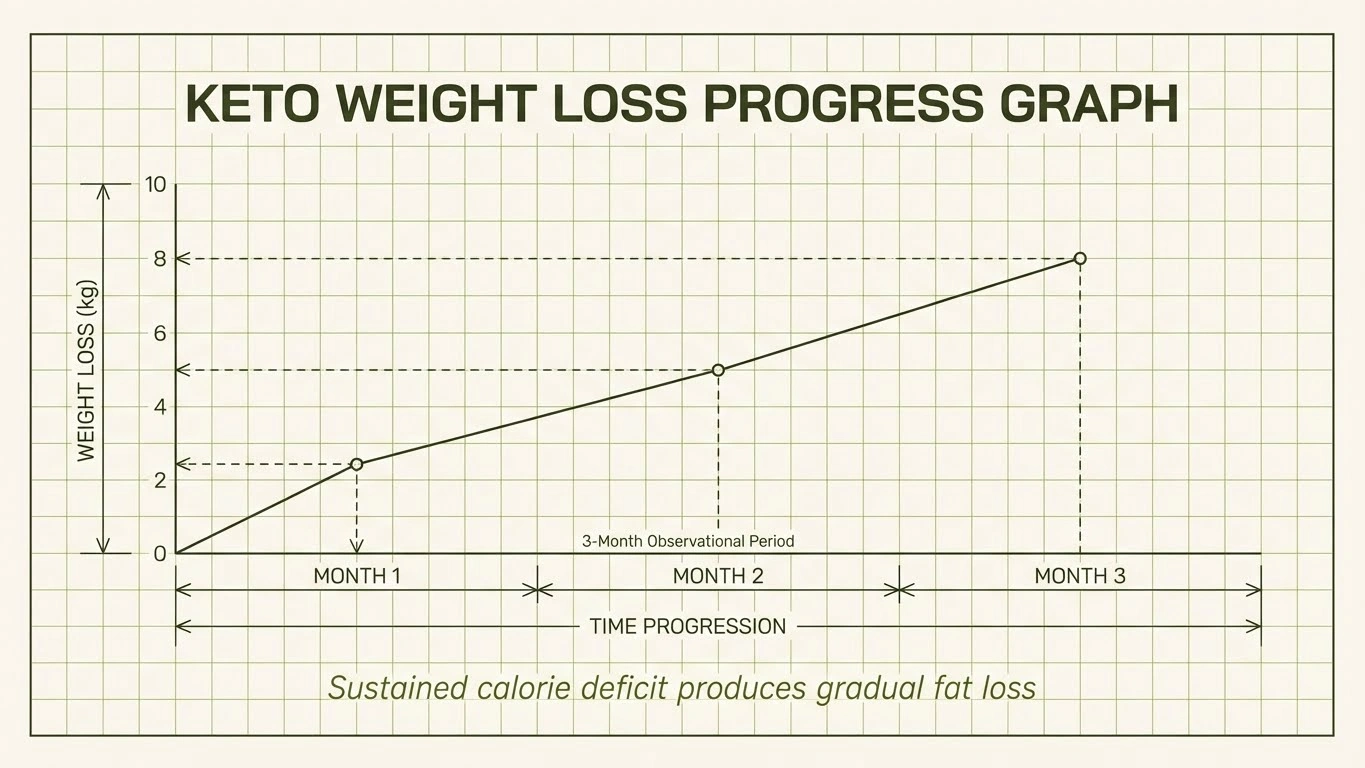 Chart showing 3-month fat loss results using a keto calculator lose weight plan with various calorie deficits