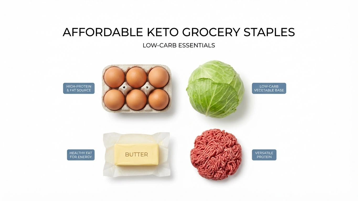 Budget friendly keto grocery haul flat lay