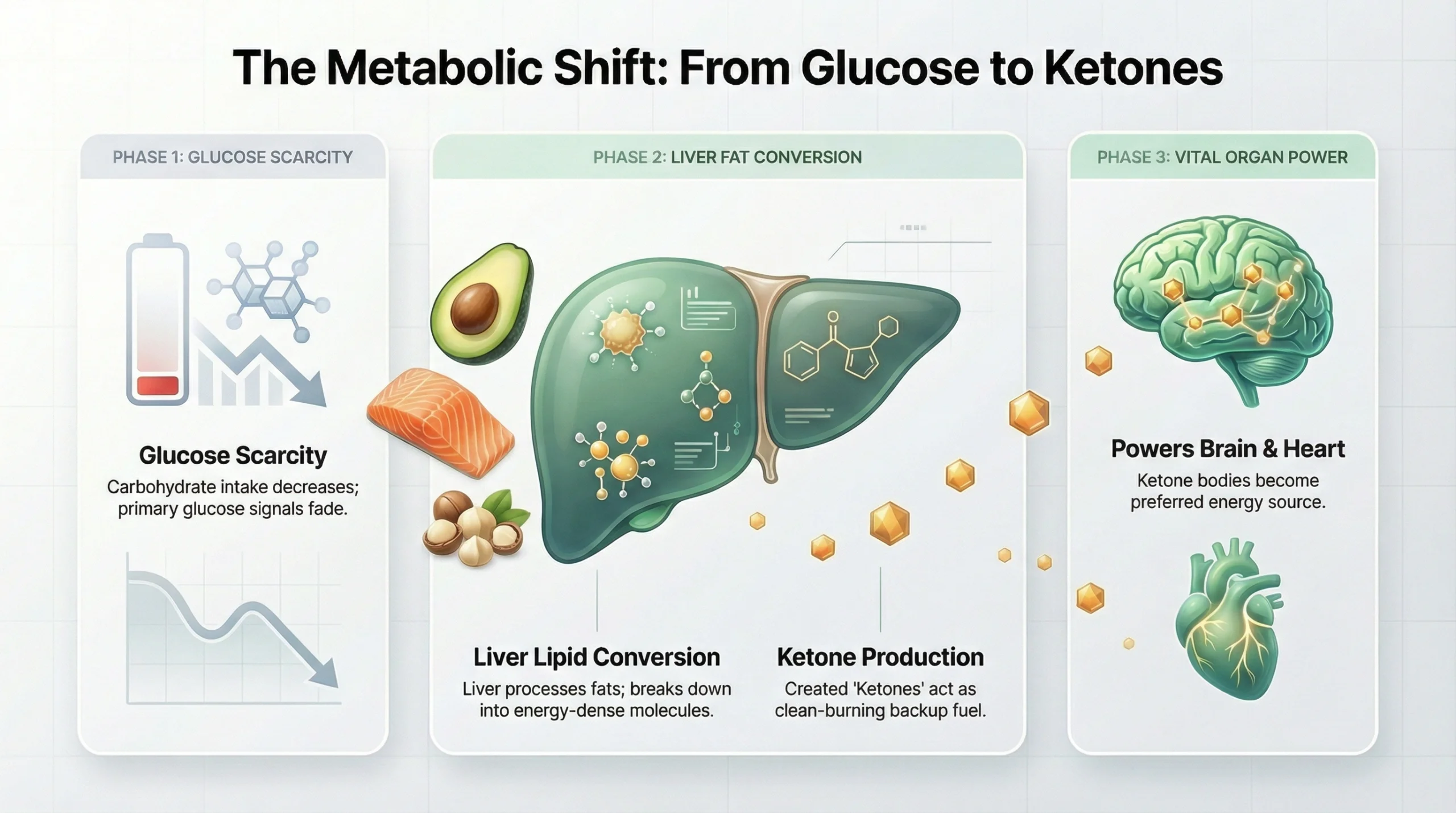 The metabolic shift from glucose to ketones on a ketogenic diet