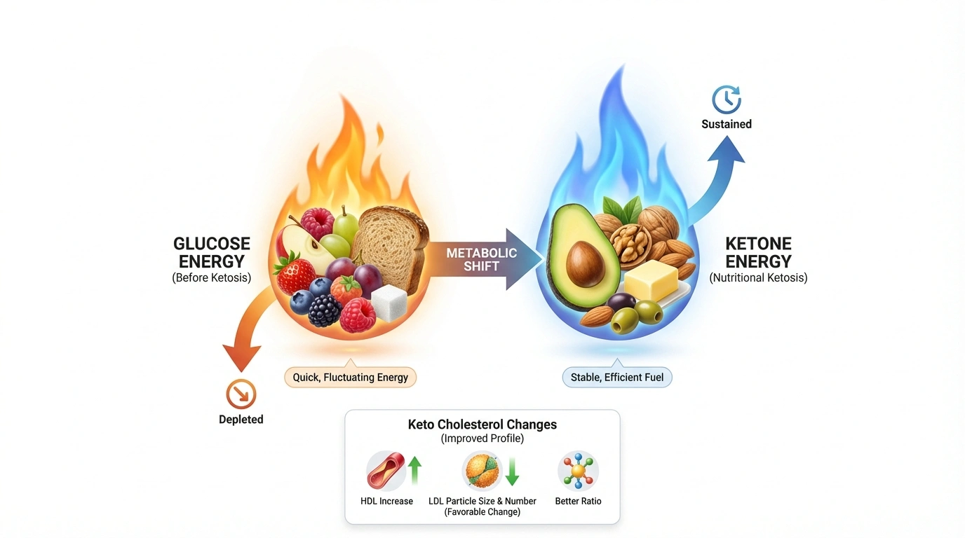 Keto cholesterol metabolic shift diagram