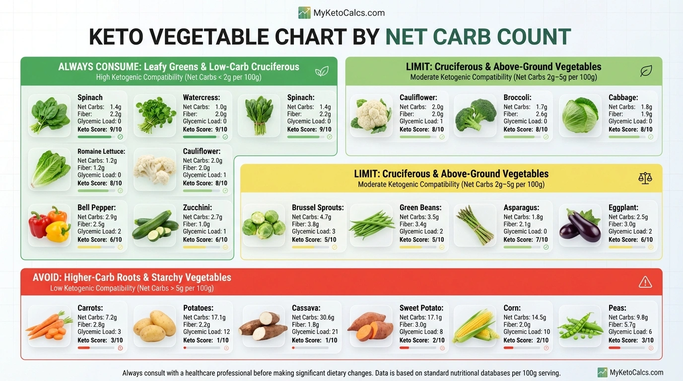 Keto friendly vegetables net carb chart sorted by metabolic impact
