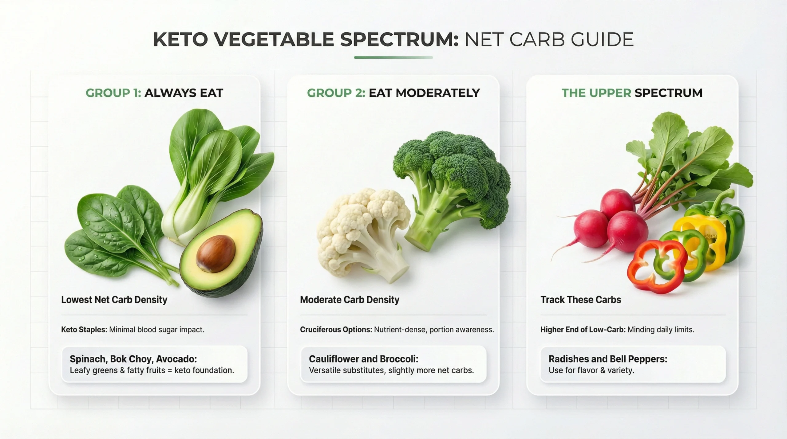 Keto vegetables list visual guide ranked by net carbs