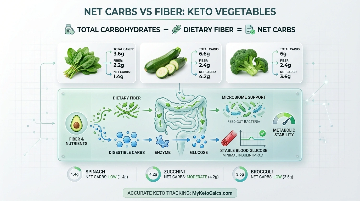 Net carbs vs fiber in keto vegetables — beginner and adapted metabolism comparison