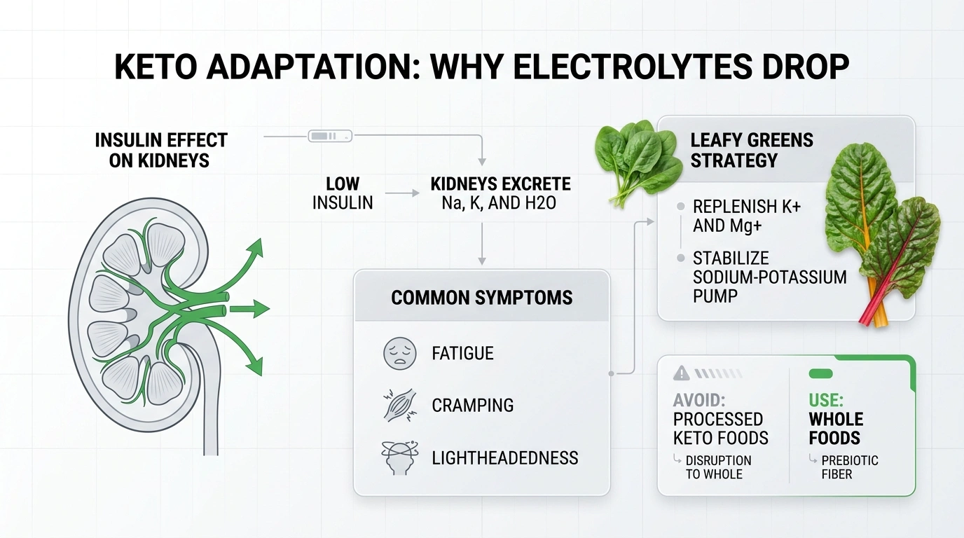 Keto adaptation phase electrolyte loss and role of leafy greens