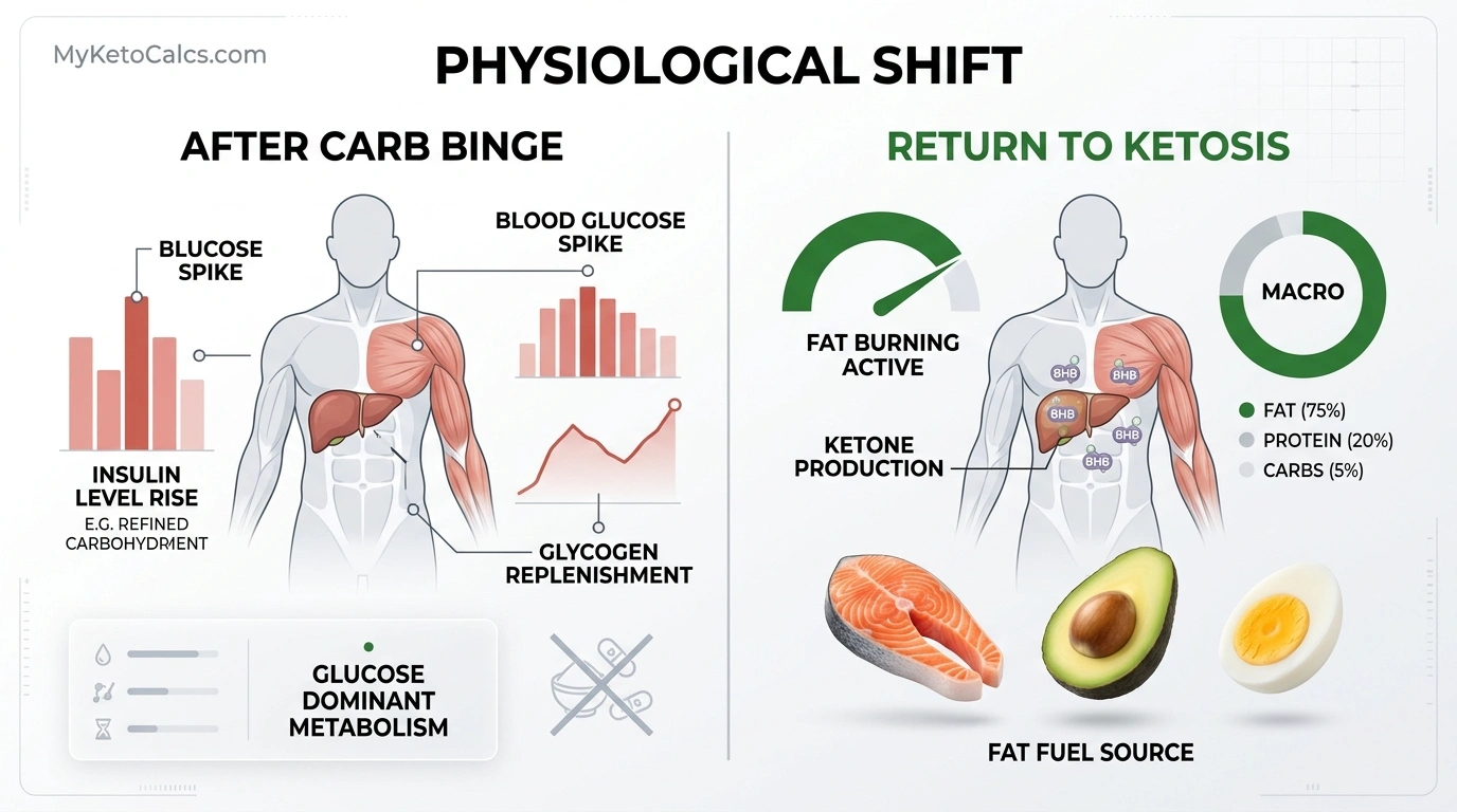 Metabolic shift from glucose metabolism back to ketone production after a cheat day